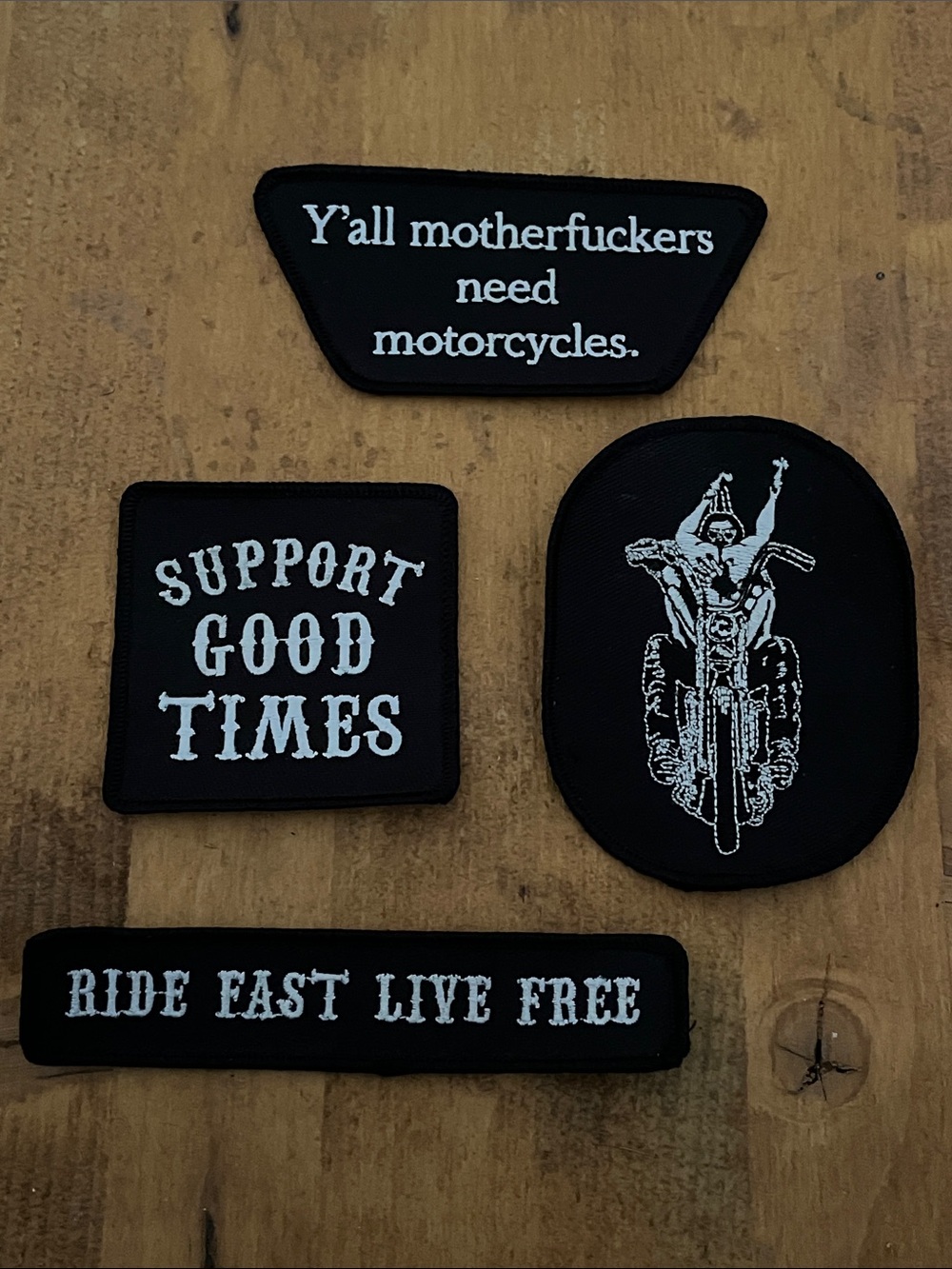 Black Embroidered Biker Patch Set - Attitude & Ride Motifs